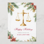 金ゴールドジャスティススケールパインホリー法律事務所クリスマス シーズンカード (正面/裏面)