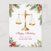 金ゴールドジャスティススケールホリーパイン弁護士クリスマス シーズンポストカード (正面)