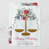 金ゴールドジャスティススケールホリーリース法律事務所クリスマス シーズンカード (正面/裏面)