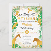 金ゴールドジャングルアニマルズサファリボーイズ誕生日 招待状 (正面)