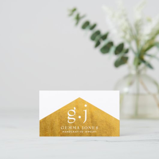 金ゴールドジュエリーデザイフェイクナーゴールドフォイルエッジ 名刺 (スタンド正面)