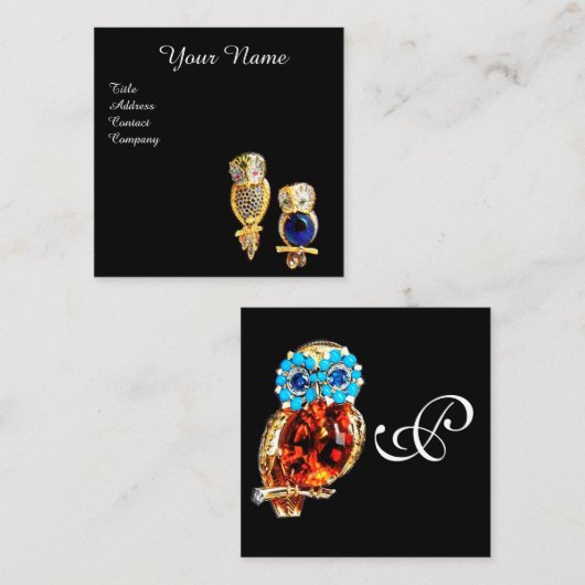 金ゴールドジュエルフクロムズモノグラム、ブルーサファイアトパス、ブラック スクエア名刺 (正面/裏面)
