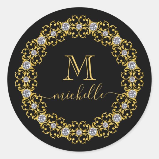 金ゴールドジュエルフレームモノグラム名クラシック前ラウンドスティック ラウンドシール (正面)