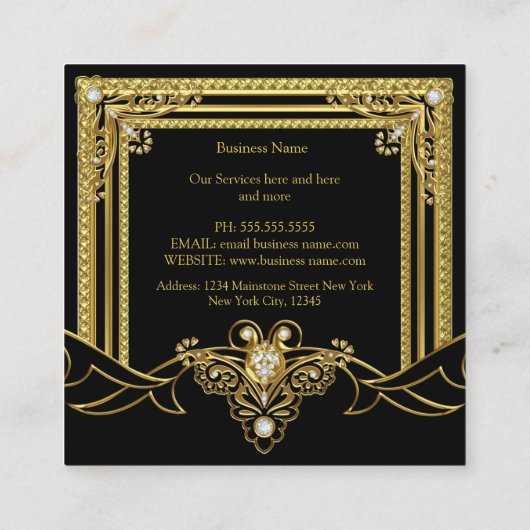 金ゴールドジュエルブラックエレガントデザイナー スクエア名刺 (裏面)