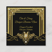 金ゴールドジュエルブラックエレガントデザイナー スクエア名刺 (正面)