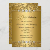 金ゴールドジュエルリーフ50素晴らしい誕生日招待状 招待状 (正面/裏面)