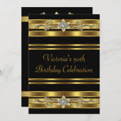 金ゴールドジュエル女性金ゴールド50th誕生日パーティー 招待状 (正面/裏面)
