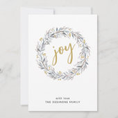 金ゴールドジョイウォーターカラーボタニカルリースクリスマス シーズンカード (正面)