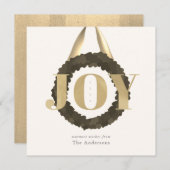 金ゴールドジョイグリーンリーススクエアクリスマスホリデー シーズンカード (正面/裏面)