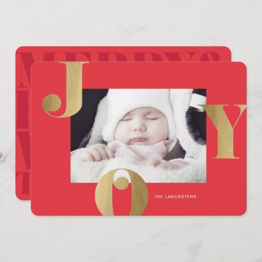 金ゴールドジョイフレームクリスマスホリデーフォトカード シーズンカード (正面/裏面)