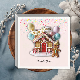 金ゴールドジンジャーブレッドハウスベビーシャワー スタンダードカクテルナプキン