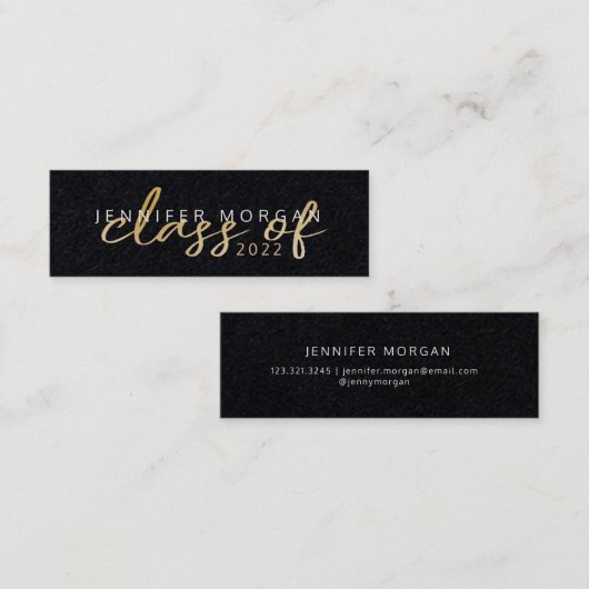 金ゴールドスお洒落クリプト | 卒業名カード スキニー名刺 (正面/裏面)