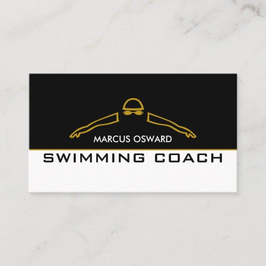 金ゴールドスイミングアイコン、スイミングコーチとライフガード 名刺 (正面)
