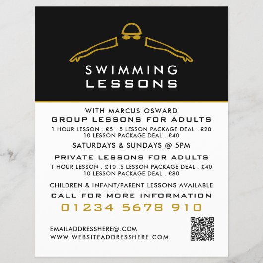 金ゴールドスイミングアイコン、スイミングレッ広告スン チラシ (正面)