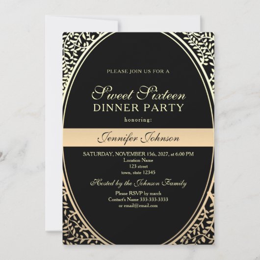 金ゴールドスウィート16誕生日招待状 招待状 (正面)