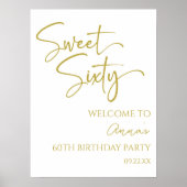 金ゴールドスウィート60thバースデーパーティー歓迎サイン ポスター (正面)