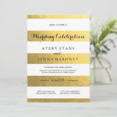 金ゴールドスエレガストライプントウエディング招待状 招待状 (スタンド正面)