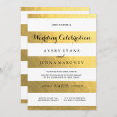 金ゴールドスエレガストライプントウエディング招待状 招待状 (正面/裏面)