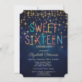 金ゴールドスエレガントターズネイビーブルーカラフルスウィート16 招待状 (正面)