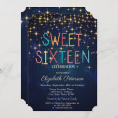 金ゴールドスエレガントターズネイビーブルーカラフルスウィート16 招待状 (正面/裏面)