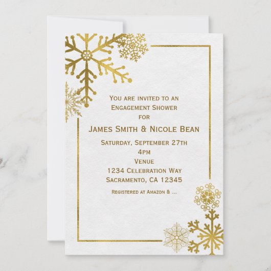 金ゴールドスエレガントノーフレークスホリデーウィンター招待状 招待状 (正面)