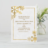 金ゴールドスエレガントノーフレークスホリデーウィンター招待状 招待状 (スタンド正面)
