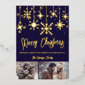 金ゴールドスエレガントノー海軍メリークリスマス2枚 箔招待状 (正面)