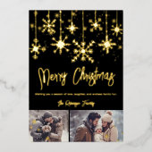 金ゴールドスエレガントノー黒メリークリスマス2枚 箔招待状 (正面)