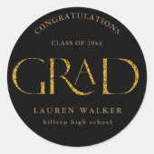 金ゴールドスエレガントパークル大学院ステッカー ラウンドシール (正面)