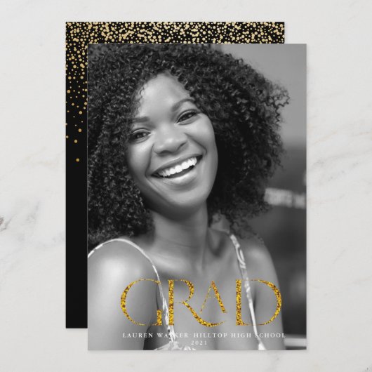 金ゴールドスエレガントパークル 招待状 (正面/裏面)