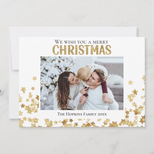 金ゴールドスカスタムター写真フラットホリデークリスマスカード シーズンカード (正面)