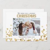 金ゴールドスカスタムター写真フラットホリデークリスマスカード シーズンカード (正面/裏面)