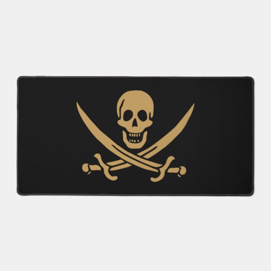 金ゴールドスカルと剣Calico Jackの海賊旗 デスクマット (正面)