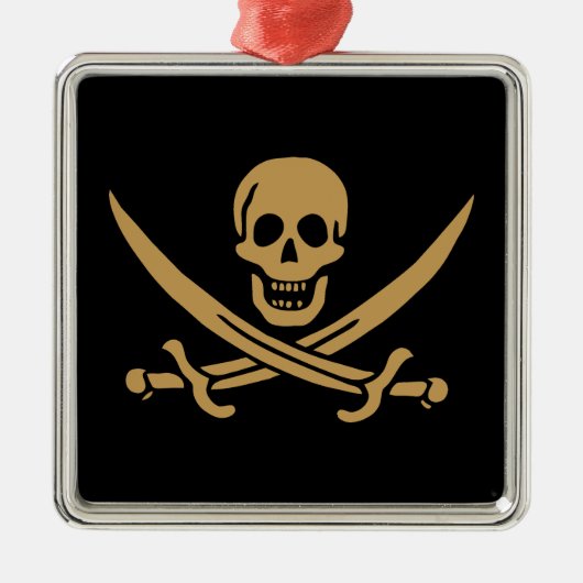 金ゴールドスカルと剣Calico Jackの海賊旗 メタルオーナメント (正面)
