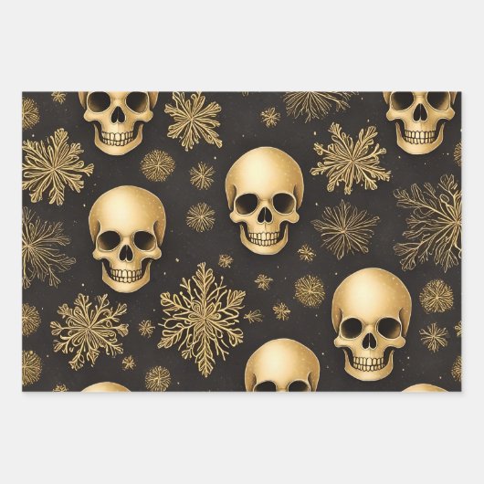 金ゴールドスカルと雪の結晶ゴシッククリスマス ラッピングペーパーシート (正面3)