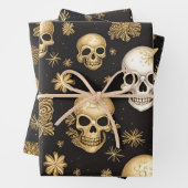 金ゴールドスカルと雪の結晶ゴシッククリスマス ラッピングペーパーシート (インサイチュ)