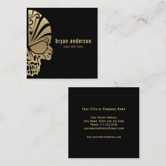 金ゴールドスカルタトゥーアーティスト名刺 スクエア名刺 (正面/裏面)