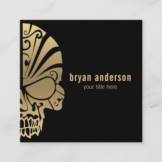 金ゴールドスカルタトゥーアーティスト名刺 スクエア名刺 (正面)