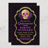 金ゴールドスカルフローラ水玉模様ハロウィーンキンセアニェラ 招待状 (正面/裏面)