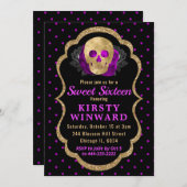 金ゴールドスカルフローラ水玉模様ハロウィーンスイート16 招待状 (正面/裏面)