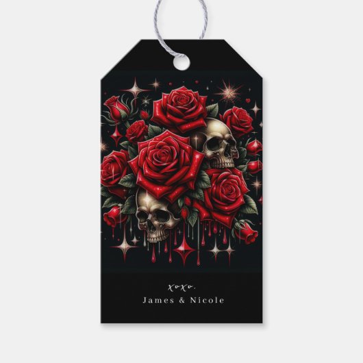 金ゴールドスカル&レッドローズスパークルゴシックグラマー ギフトタグ (正面)