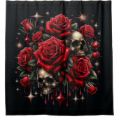 金ゴールドスカル&レッドローズスパークルゴシックグラマー シャワーカーテン (正面)