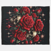 金ゴールドスカル&レッドローズスパークルゴシックグラマー フリースブランケット (正面(横))