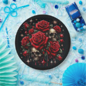 金ゴールドスカル&レッドローズスパークルゴシックグラマー ペーパープレート (パーティー)