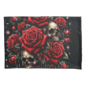 金ゴールドスカル&レッドローズスパークルゴシックグラマー 枕カバー (正面)