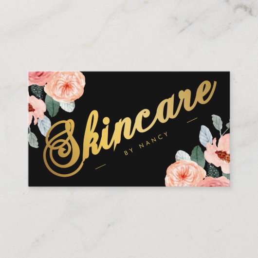 金ゴールドスキンケア台本書道水彩フローラ 名刺 (正面)