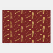 金ゴールドスキーとポール |ホリデースキーパターン ラッピングペーパーシート (正面3)