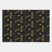 金ゴールドスキーとポール |ホリデースキーパターン ラッピングペーパーシート (正面2)