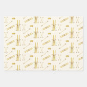 金ゴールドスキーとポール |ホリデースキーパターン ラッピングペーパーシート (正面)