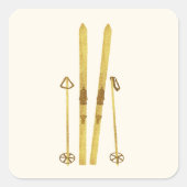 金ゴールドスキーとポール |レトロスキーイラストレーションクリーム スクエアシール (正面)